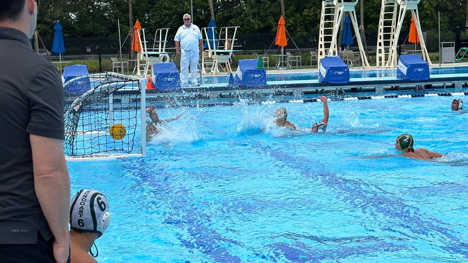 Coach David in pool Lions cap