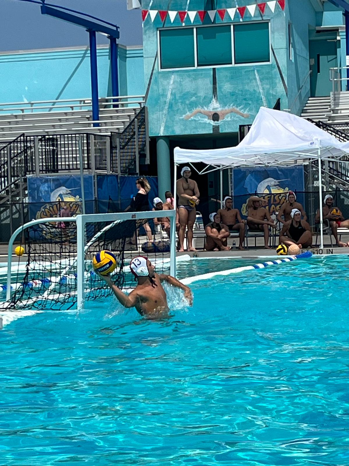 Coach and players in pool